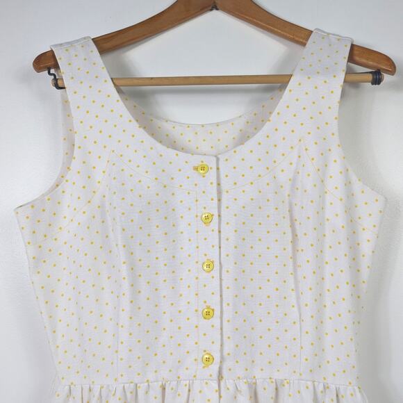 Vintage Kay Windsor Dress Women's Size Large Yellow Polka Dot Sundress Button Up - Picture 2 of 8